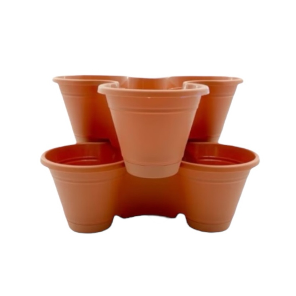 2 Tier Floral Garden Medium Stackable Plastic 3-Section Planter Pots NWT